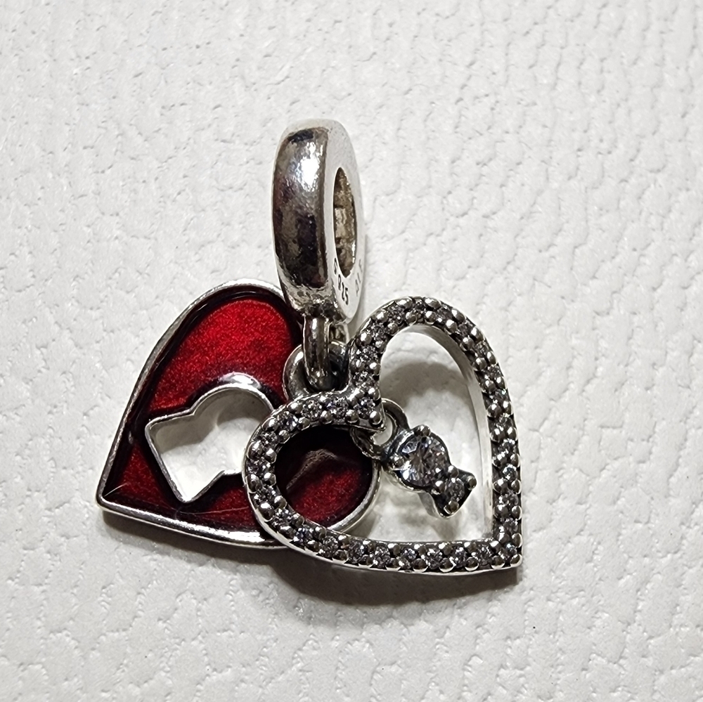 Pandora Red Heart & Keyhole Double Dangle Charm - Picture 5 of 10